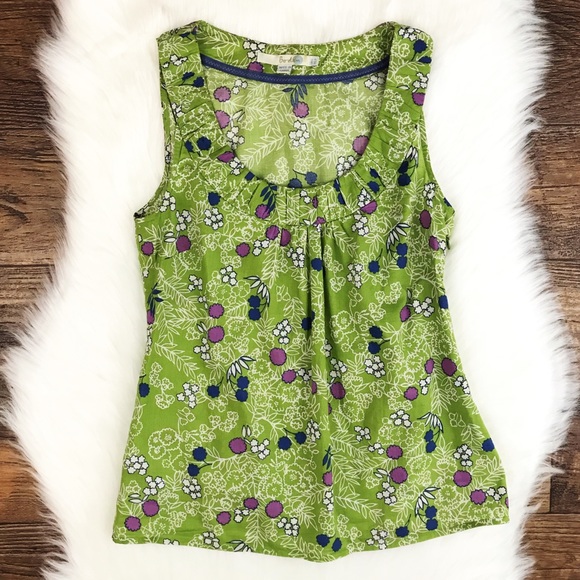 Boden Tops - Boden Floral Pleated Neck Tank Top Size 2 Green B1